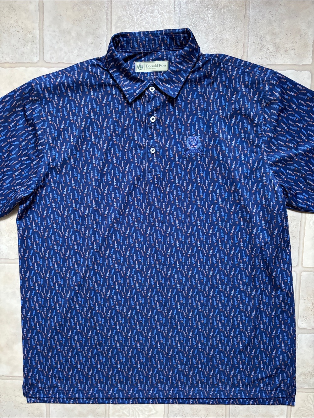 Donald Ross Sportswear Polo Shirt Mens XL Blue Floral Golf Rugby Performance EUC